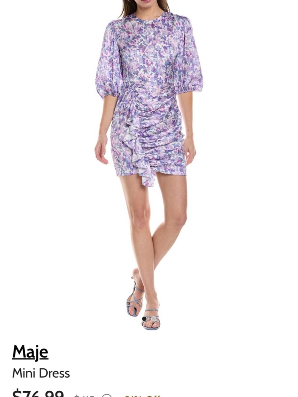 Maje Lavender-Pink Floral Ruched Mini Dress